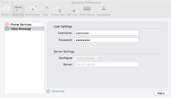Updating voicemail credentials for Mac