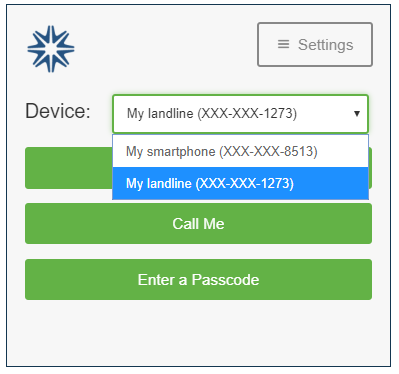 Screenshot of Duo Authentication Options in the app.