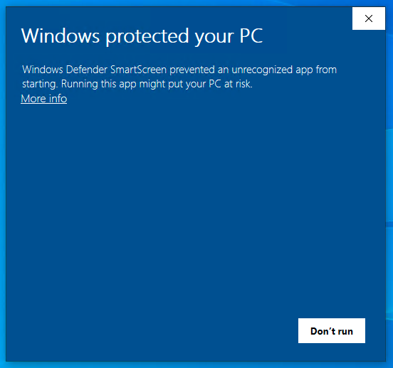 Screenshot of Error Message on Windows