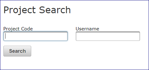 Project search field for entering project code or username.