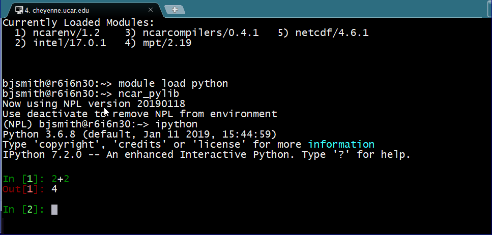 IPython shell shown in terminal