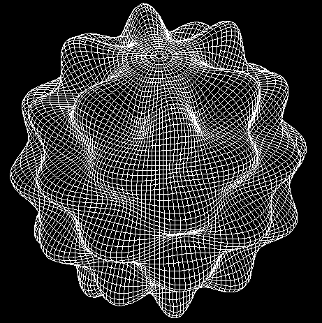 Three-dimensional rendering of a scalar function defined on an equally spaced latitudinal grid.