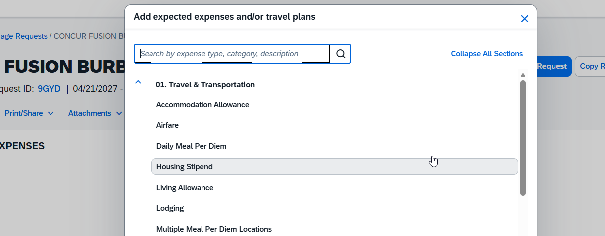 Screenshot of the Add Expected Expenses dialog