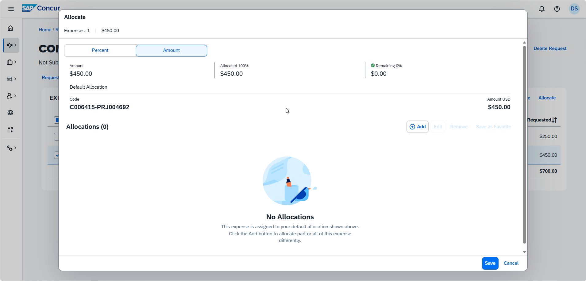 Screenshot of the Allocate window