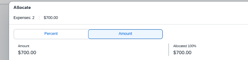 Screenshot of the Percent and Amount options in the Allocate window