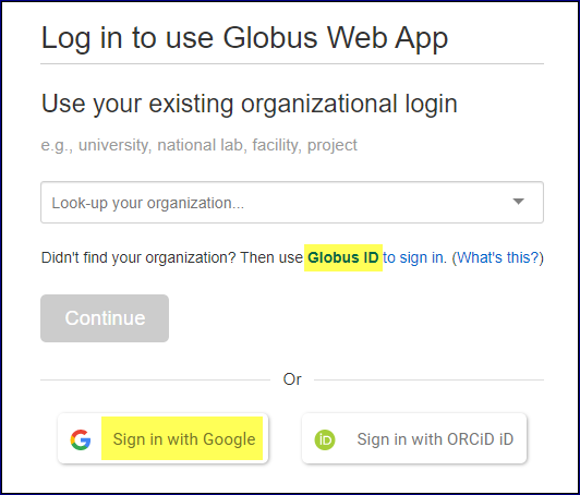 Image of Globus web app login screen