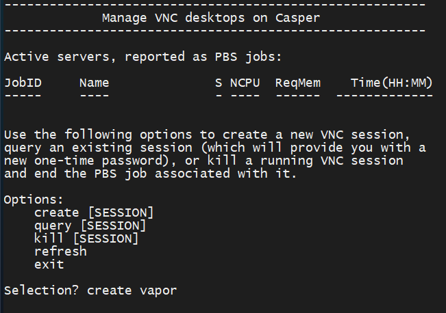 Image of creating new VNC session using VNC Manager