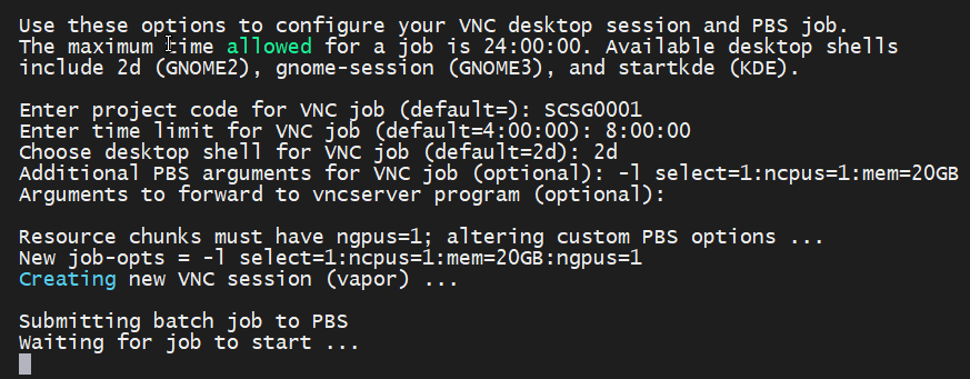 Image of screen for specifying options to configure your VNC desktop session