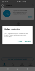 Update Credentials window